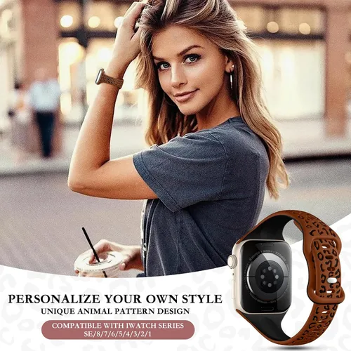 Miniatura 7 de CreateGreat Correas Delgadas con Grabado de Leopardo Compatibles con Apple Watch de 41mm 40mm 38mm 49mm 46mm 45mm 44mm 42mm para Mujeres, Correa