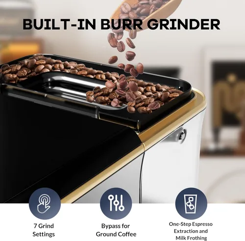 Miniatura 5 de Máquina de café espresso súper automática de 20 barras con espumador de leche, cafetera de café helado de grano a taza totalmente automática de café