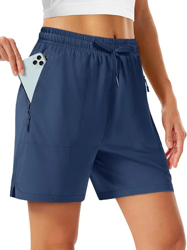 Miniatura 10 de TACVASEN Pantalones cortos de senderismo de 5 pulgadas para mujer, de secado rápido, ligeros, UPF 50+, pantalones cortos deportivos con bolsillos