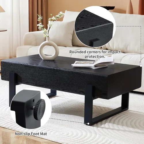 Miniatura 6 de Mesa de Centro Rectangular de 47.24", Mesa de Centro de Madera con Tablero de 7.8" de Grosor, Patas de Metal, Esquinas Redondeadas para Sala
