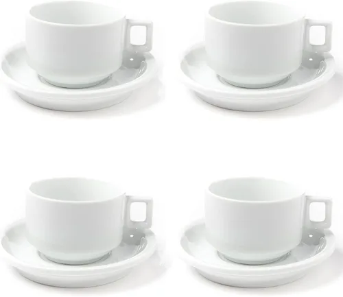 Huji Juego de tazas y platillos de café turco expreso de porcelana fina de 3.2 onzas (4 tazas, 4 platillos)