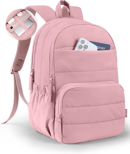 Miniatura 10 de Mochila de viaje Uselike para mujeres, mochila para portátil de 15.6 pulgadas, mochila universitaria acolchada, mochilas de trabajo bonitas, Beige