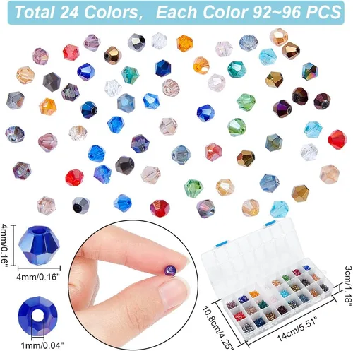Miniatura 2 de PH PandaHall 1680 cuentas de cristal de 24 colores, cuentas de vidrio galvanizadas de 0.157 pulgadas (0.157 in), cuentas facetadas de color AB, 24