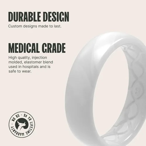Miniatura 2 de Groove Life Anillo de silicona fina y sólida, anillos de boda de goma transpirable para mujeres, cobertura de por vida, diseño único, anillo