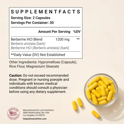 Miniatura 5 de Luma Nutrition Suplemento de berberina - Berberina HCL 1200 mg por porción - 97% berberina HCl - Vegano, sin gluten - 60 cápsulas