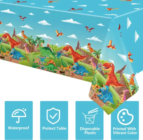Miniatura 7 de 4 manteles de dinosaurio para decoración de fiesta de dinosaurios, suministros de fiesta de dinosaurios de 86 x 51 pulgadas, mantel rectangular