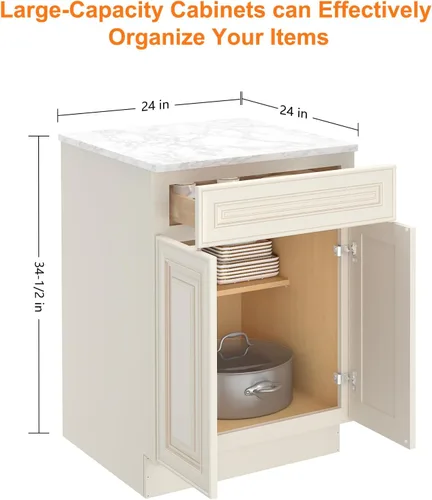 Miniatura 3 de LOVMOR Armarios de base de cocina, armario de almacenamiento aparador, gabinete de entrada con 1 cajón y estante ajustable, 24 pulgadas de ancho x