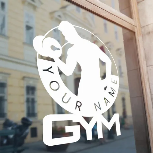 Dibujo de culturista personalizado con logotipo de gimnasio – Deportista con pintura de peso gimnasio personalizado – Culturista en marco redondo