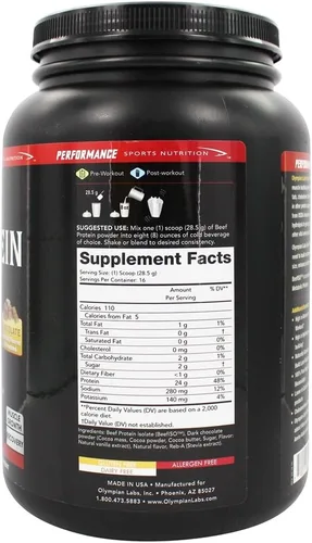 Miniatura 2 de Olympian Labs Polvo aislado de proteína de res, 0.85 oz de proteína, libre de BST, 0.07 oz de BCAA's, aminoácidos de construcción muscular, 1 libra