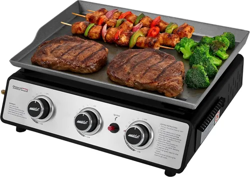 Royal Gourmet PD1301S - Plancha de gas portátil de 3 quemadores, 25,500 BTU de potencia de cocción, 304 pulgadas cuadradas, superficie de cocción,