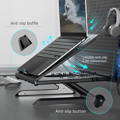 Miniatura 5 de OImaster Soporte ergonómico ajustable y plegable para computadora portátil con ventilación térmica, soporte elevador para laptop compatible
