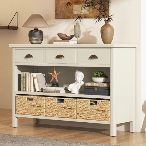 Miniatura 32 de Mesa consola clásica de 63 pulgadas con 4 cajones de almacenamiento y 1 estante, aparador de madera para sala de estar, pasillo, entrada, cocina