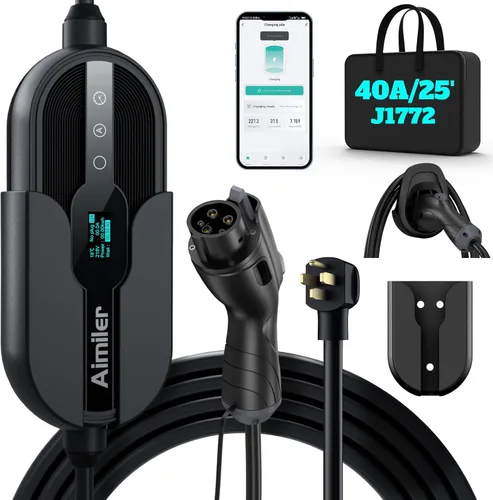 Miniatura 10 de AIMILER Cargador de Vehículo Eléctrico (EV) Nivel 2 (APLICACIÓN WIFI/Conexión Plug-play), 32A, Cable de 25 pies Certificado ETL, 220V-240V NEMA