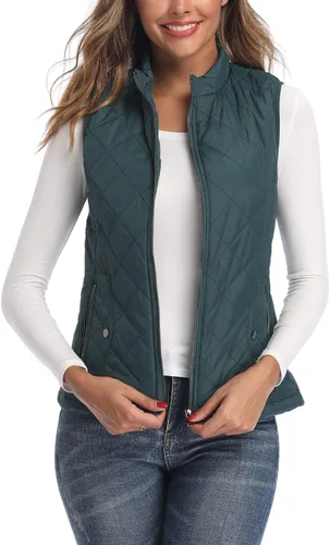 Miniatura 4 de LONGKING Chaleco de mujer, cuello alto, ligero, con cremallera, acolchado para mujer