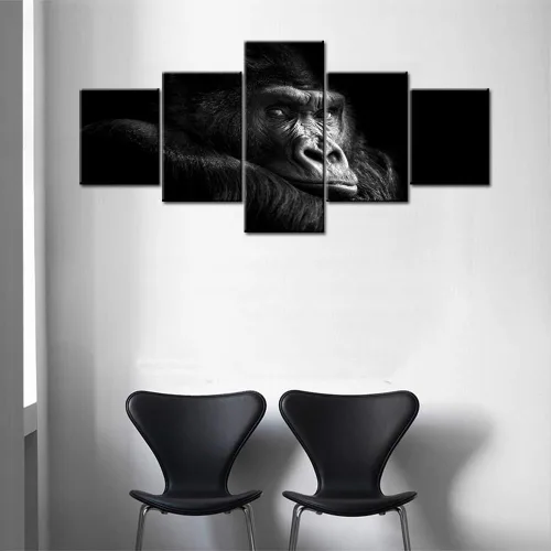 Miniatura 3 de TUMOVO Hermoso retrato de un gorila macho sobre fondo negro, bonito lienzo de mono, estirado y enmarcado, listo para colgar, sala de estar, Obras