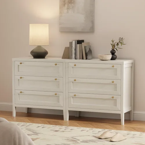 3 Drawers Dresser Set of 2 for Bedroom, Farmhouse Closet Storage Organizer with Golden Handles, Wooden Nightstand End Table for Living Room,