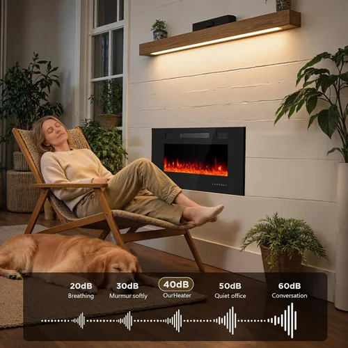 Miniatura 5 de Chimenea eléctrica de 36 pulgadas con cristal, inserto de chimeneas eléctricas, chimenea montada en la pared/empotrada con control remoto, llama