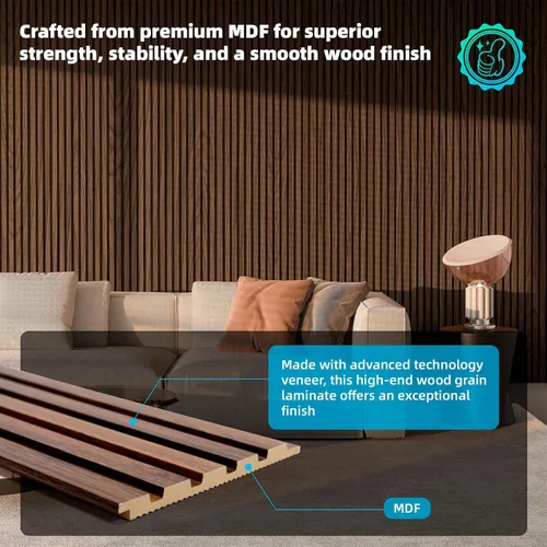Miniatura 2 de Art3d Paneles de listones de madera de 6 piezas para decoración interior elegante y decoración de techo, panel texturizado 3D de MDF para techo