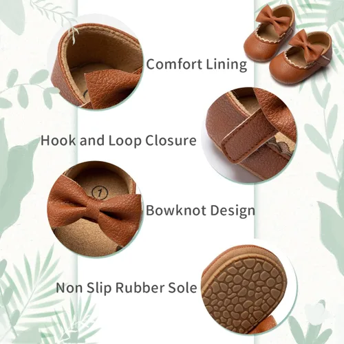 Miniatura 4 de Oamico Mary Jane - Zapatos planos de goma antideslizantes con lazo para niñas y bebés, zapatos de vestir de princesa para recién nacidos