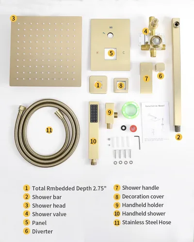 Miniatura 7 de Fransiton Juego de grifo de ducha con cabezal de ducha de 10 pulgadas, cabezal de ducha de lluvia y juego de mango de una sola manija, sistema