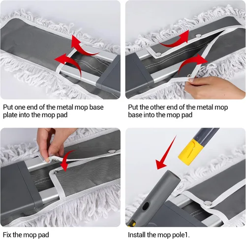 Miniatura 7 de MASTERTOP Escoba de polvo profesional industrial de 36" para limpieza de pisos, mopa comercial resistente para uso húmedo y seco, mopas planas Gris