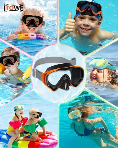 Miniatura 7 de Gafas de natación para niños con correa de tela para niños de 3 a 15 años, gafas de natación a prueba de fugas con cubierta nasal, vista clara