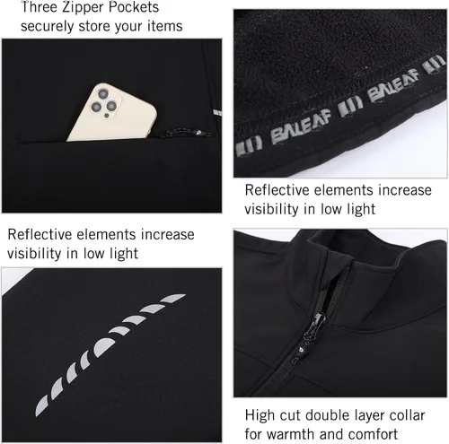 Miniatura 4 de baleaf Chaqueta de ciclismo para mujer, resistente al viento, térmica, para invierno, correr, clima frío, impermeable, softshell cálido