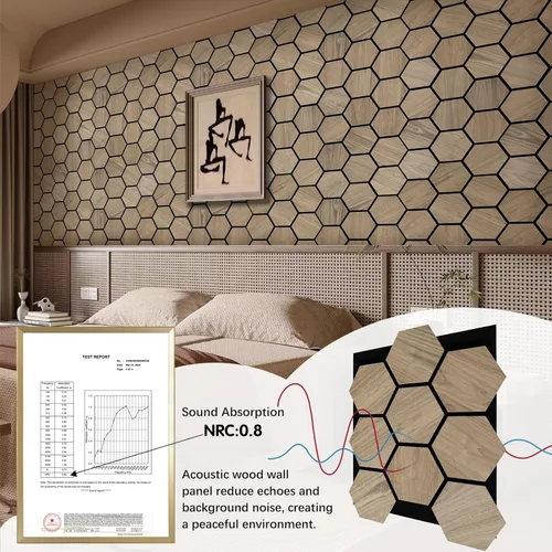 Miniatura 4 de Paneles de pared para pared interior – 4 paneles de pared hexagonales – Paneles acústicos hexagonales – Paneles de chapa de madera de nogal natural