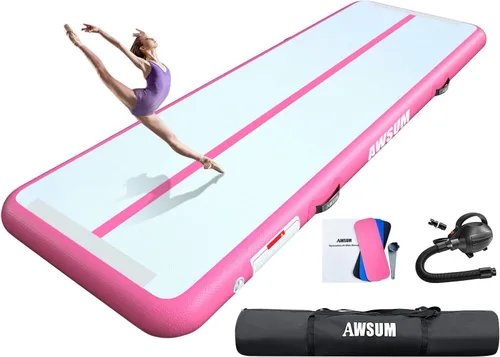 Miniatura 9 de AWSUM Tapete inflable de gimnasia de aire de 10 pies, 13 pies, 16 pies, 20 pies, 23 pies tapete de entrenamiento de 4/8 pulgadas de grosor con bomba