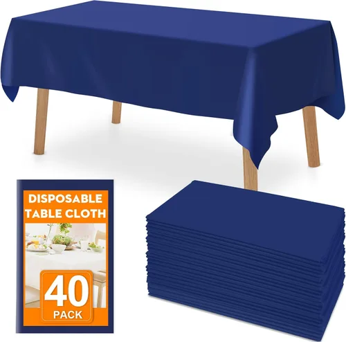 Miniatura 9 de RowinsyDD Paquete de 30 manteles de plástico negro desechables, 54 x 108 pulgadas, manteles de plástico para mesas rectangulares, mantel desechable