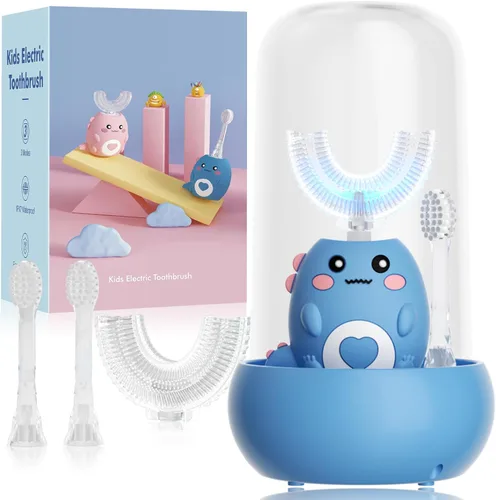 Miniatura 12 de Cepillo de dientes eléctrico en forma de U para niños, con 3 modos de limpieza, con 4 cabezales de cepillo, cepillo de dientes automático sónico