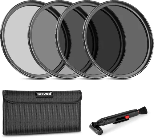 NEEWER Kit de Filtro de Objetivo de 49mm: ND2 ND4 ND8 ND16, Pluma de Limpieza de Lentes, Bolsa de Filtro de Densidad Neutra y Kit de Accesorios
