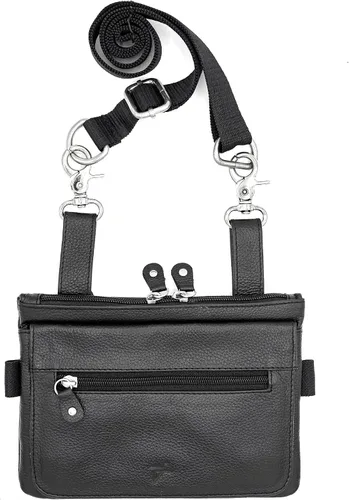 Miniatura 6 de Riñonera de motociclista de cuero real para hombre, bolsa de cintura de piel con lazo para la cintura, se convierte en bolso cruzado, con trabillas
