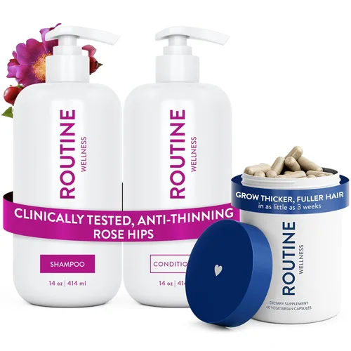 Miniatura 25 de Routine Wellness Set de champú y acondicionador antiadelgazamiento para cabello adelgazante - Biotin DHT Blocker Mujeres y Hombres - Champú seguro