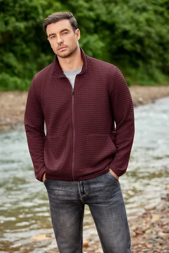 Miniatura 4 de COOFANDY Chaqueta Varsity Ligera para Hombre Chaquetas Bomber Casuales Sudaderas Waffle con Cremallera y Bolsillo