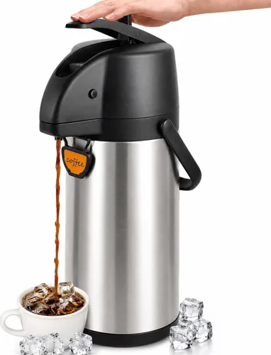 TOMAKEIT Airpot - Dispensador de café térmico con bomba, 3L/102 onzas, aislado de acero inoxidable, gran jarra de café, palanca de acción para agua