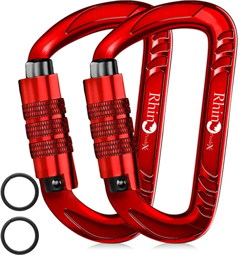 Miniatura 16 de Rhino Produxs 12kN (2697 lbs) Heavy Duty Carabiner Clips, for Securing Pets, Outdoor, Camping, Hiking, Hammock, Dog Leash Harness, Keychains Bloqueo