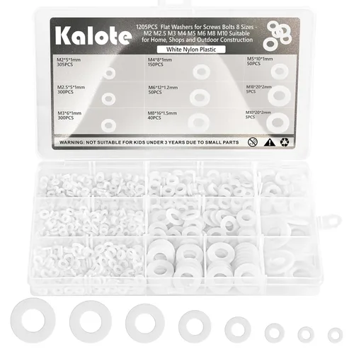 Kit de surtido de 1205 arandelas planas de nailon - M2 M2.5 M3 M4 M5 M6 M8 M10 arandelas planas para tornillos y pernos - Arandelas de plástico