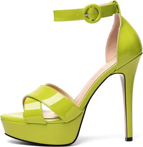 Miniatura 135 de MODENCOCO Sandalias de boda con correa de tobillo sexy para mujer, con plataforma y puntera abierta, tacón de aguja y tacón alto, zapatos de vestir