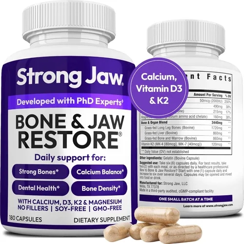 Strong Jaw - Restaurador de Huesos y Mandíbula – Suplementos de Calcio con Vitamina D3, K2 y Magnesio | Sin GMO | Construye Huesos y Apoyo