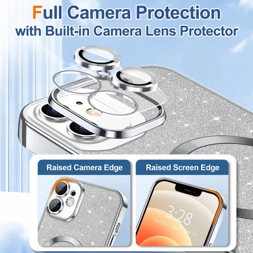 Miniatura 106 de Hython Funda para iPhone 14 Pro Max con purpurina, fundas magnéticas transparentes para teléfono con protector de lente de cámara