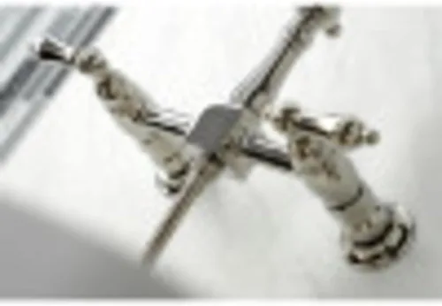 Miniatura 9 de Kingston Brass KS1248ALBS Heritage - Grifo de cocina con puente de montaje en pared con spray de latón, níquel cepillado cepillado níquel