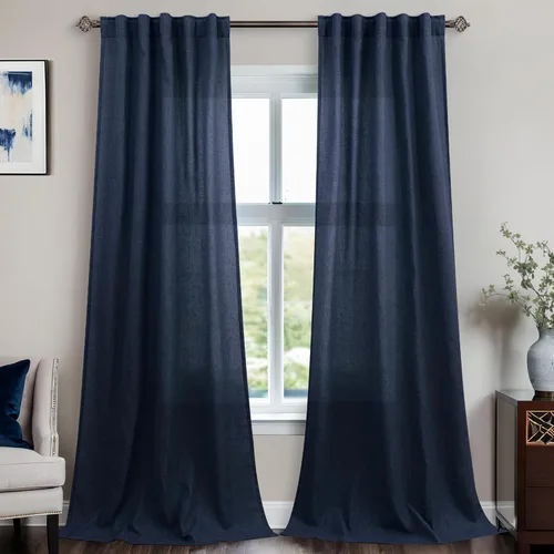 Miniatura 95 de Cortinas de lino azul claro de 90 pulgadas de largo para sala de estar, dormitorio de niñas, guardería, decoración acogedora de verano, bolsillo