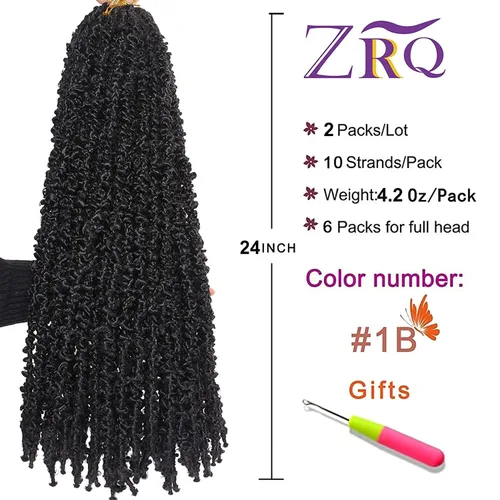 Miniatura 66 de ZRQ Butterfly Locs Cabello de Ganchillo Corto 6 Paquetes Negro Cabello Bob de Ganchillo 8 Pulgadas Locs Sintéticos Desordenados Desgastados Trenzas