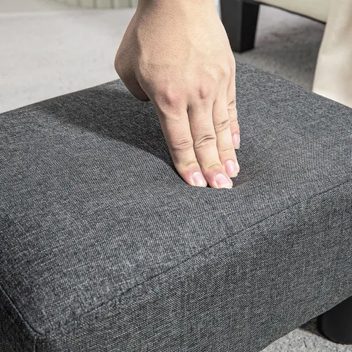 Miniatura 8 de HOMCOM Reposapiés otomano, taburete pequeño con tapicería de tela de lino y patas de plástico, otomana cubo para sala de estar, beige