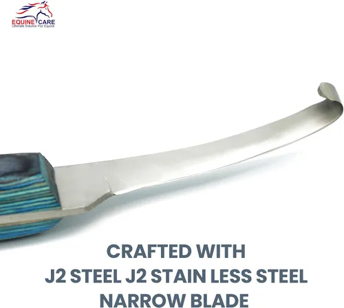 Miniatura 4 de Equine Care Cuchillo de pezuña para zurdos – Hoja estrecha de acero inoxidable J2 afilada, mango ergonómico antideslizante Herramienta profesional