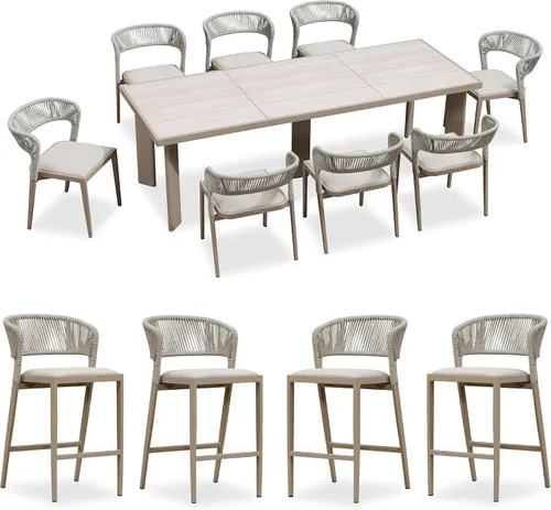 Miniatura 28 de PURPLE LEAF Juego de comedor redondo de 5 piezas de gran tamaño, marco de aluminio y mimbre de ratán para patio, mesa y sillas con cojines