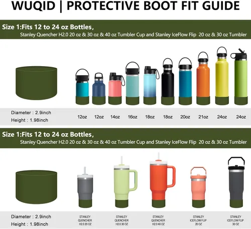 Miniatura 3 de WUQID Protective Silicone Boot Sleeve for 12oz-40oz Hydro Sport Flask/Stanle Water Bottles Tumbler Anti-Slip Bottom Sleeve Cover for All Water