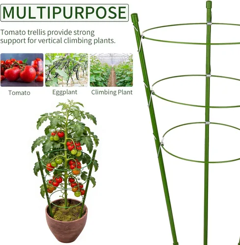 Miniatura 6 de Paquete de 4 jaulas de tomate, jaulas de soporte de plantas de 18 pulgadas para jardín, estacas de plantas de jardín mejoradas con anillos