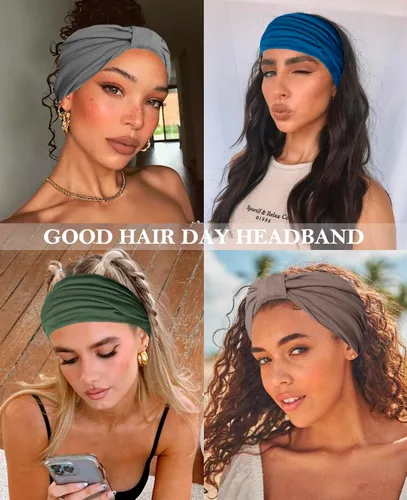 Miniatura 4 de Artilady Paquete de 12 diademas bohemias para mujer, bandas elásticas suaves para yoga para niñas, entrenamiento, correr, deporte, envoltura